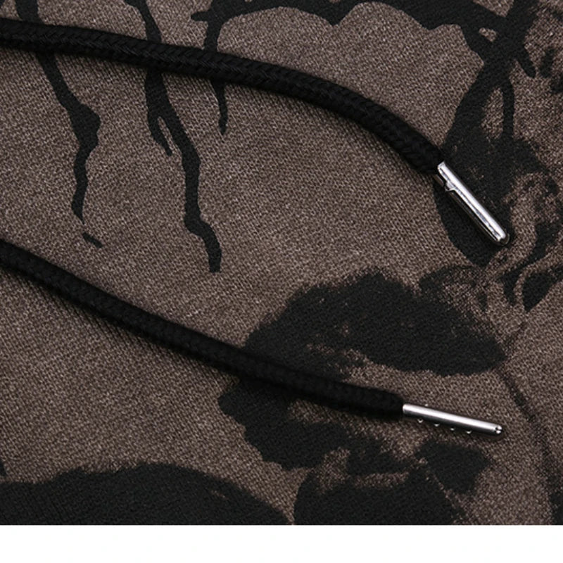 Women Vintage Angel Print Hoodies Autumn Winter Zip Up Long Sleeve Pocket Loose Sweatshirt Y2K Female Fashion Gothic Streetwear