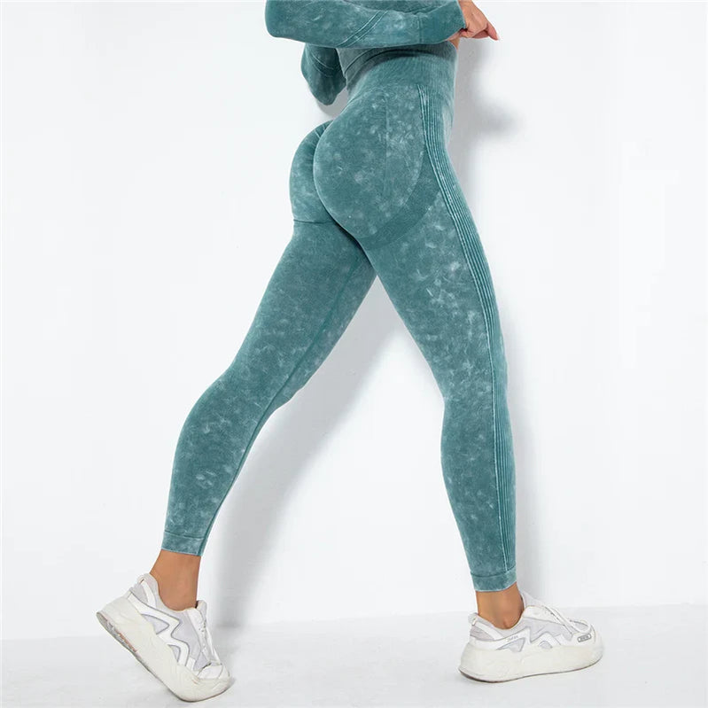 Women Seamless Yoga Set Fitness Sports Suits Gym Clothing Long Sleeve Crop Top Shirts High Waist Running Leggings Workout Pants Green 1pc