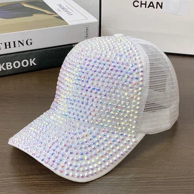 Summer Ladies Baseball Cap Korean Wild Spring and Autumn Rhinestone Caps Fashion Personality Street Highlights Hip-hop Hats MZBQ128-W bai AB 55-60cm