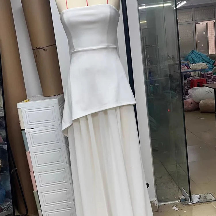 Elegant Strapless Sexy Maxi Dress For Women Gown With Scarf Off-shoulder Sleeveless Backless Split Beach Long Dress