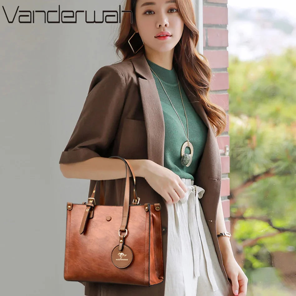 3 Layers Casual Tote Vintage Ladies Tote Hand Bag Leather Luxury Handbags Women Designer Bags for Women Sac A Main Femme