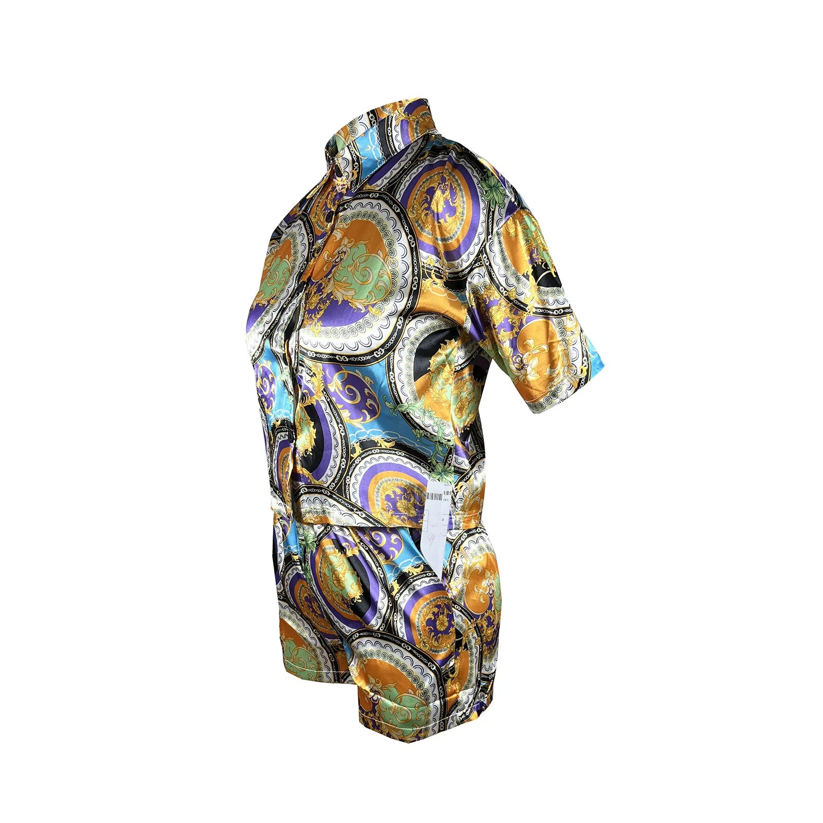 QFAF Women Paisley Floral Printed Short Sleeve Mini Shirt Blouse and Shorts Suit Fashion Two 2 Piece Set Outfits Tracksuit