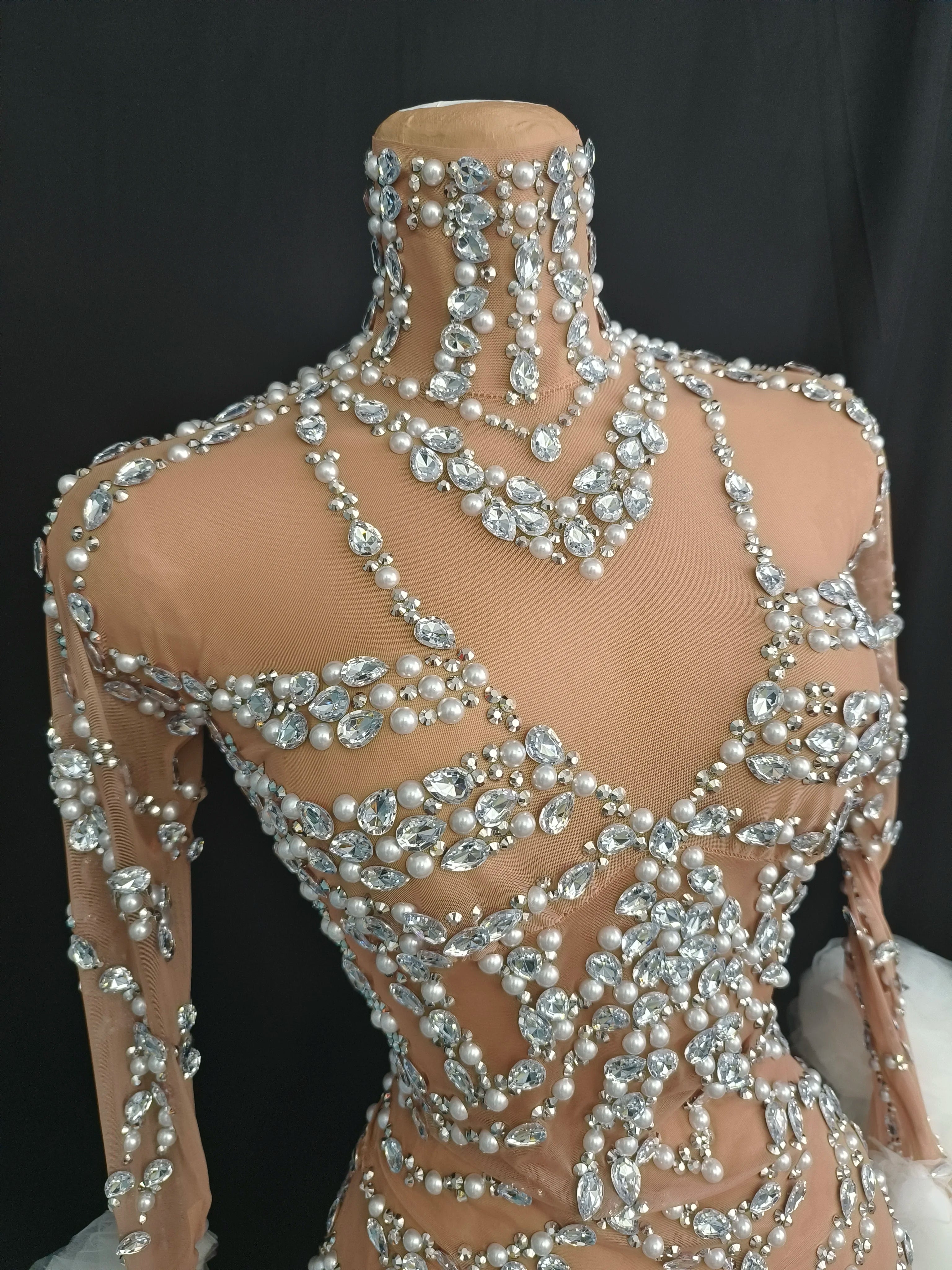 Women Sexy Mesh Nude Stretchy Long Sleeve Night Club See Through Singer Dancer tage Costume Mini Party Dress