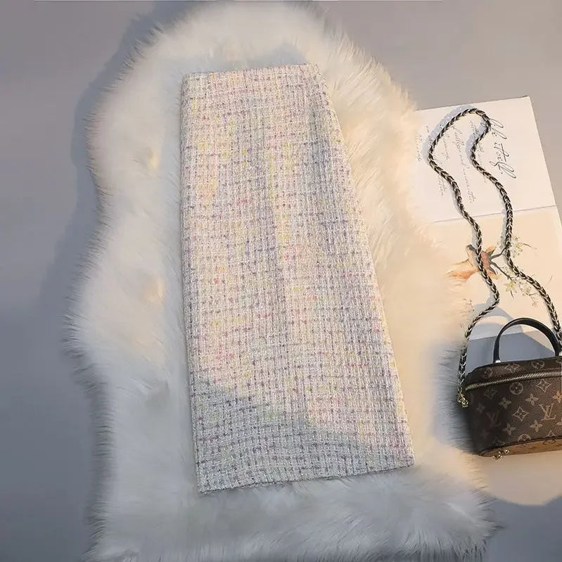 2023 Women's Autumn Winter Fashion Long High Waist Skirts Female Slim Casual A-line Skirts Ladies Plaid Tweed Skirts Y623 xinse