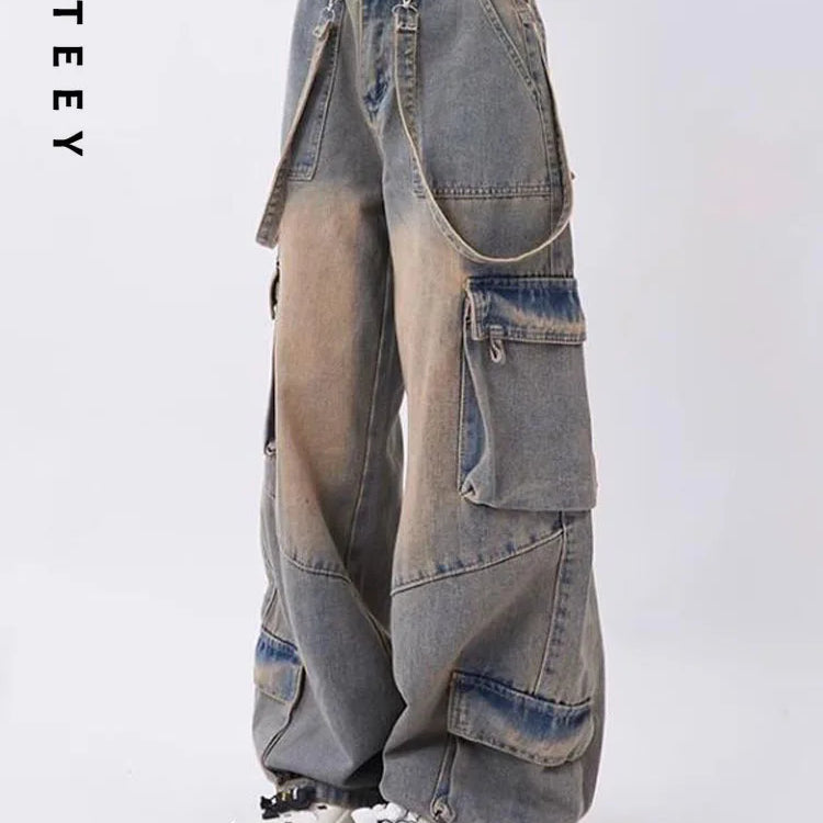 UETEEY American Retro Jeans Wide Leg Baggy Pants Streetwear Trousers Y2k Fashion 2023 Spice Girls Denim Pants Straight Jeans