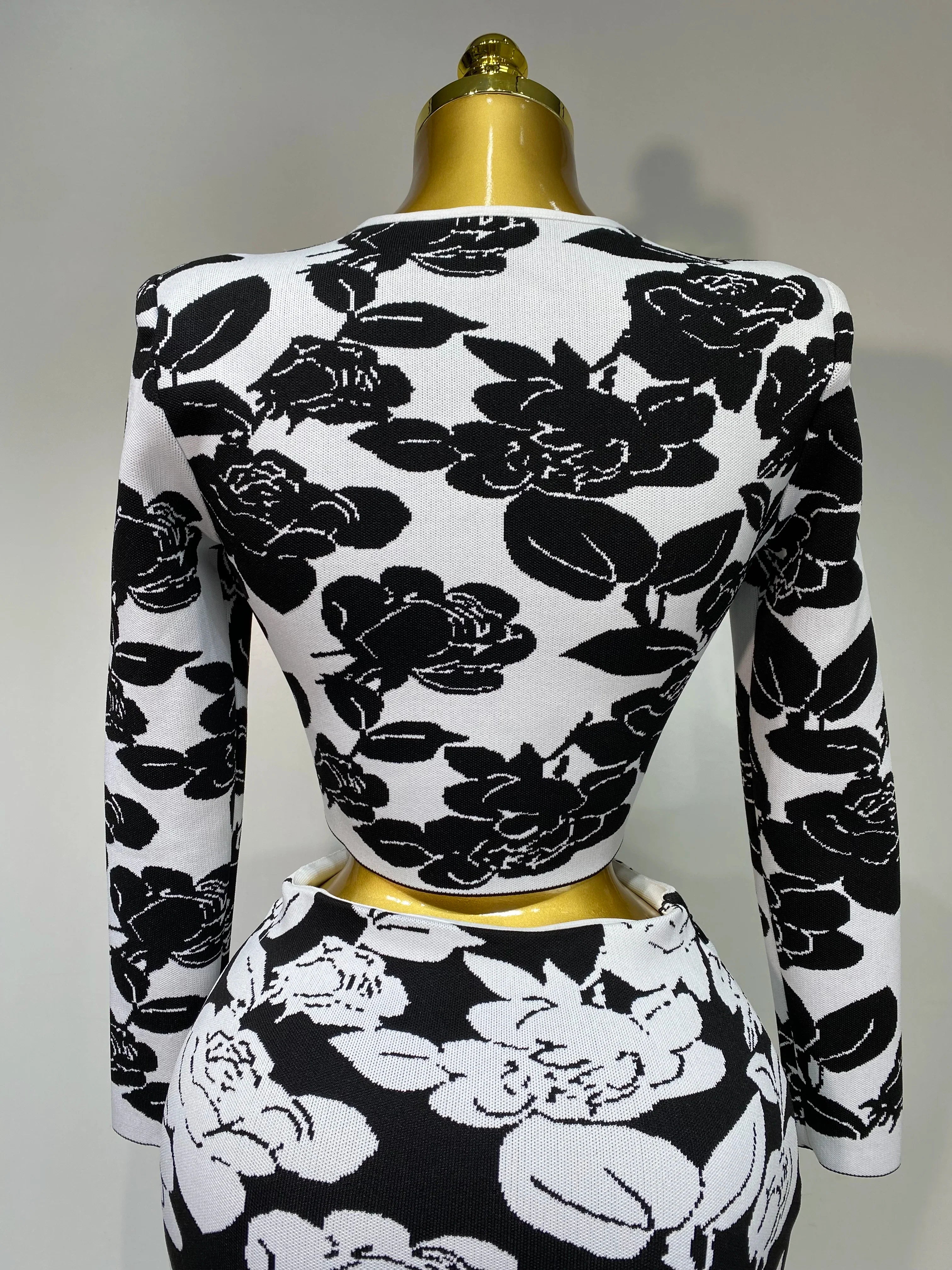 Arrival Women Long Sleeve Jacquard Weave Two Pieces Set Celebrity Red Carpet Dress Birthday Bodycon Bandage Women's Set