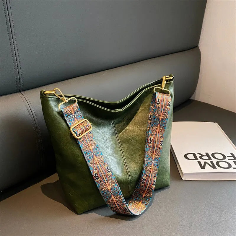 Women Vintage Crossbody Bag Geometric Strap Hobo Bag Large Capacity Shoulder Bag for Work & School Handbag SB257-Green