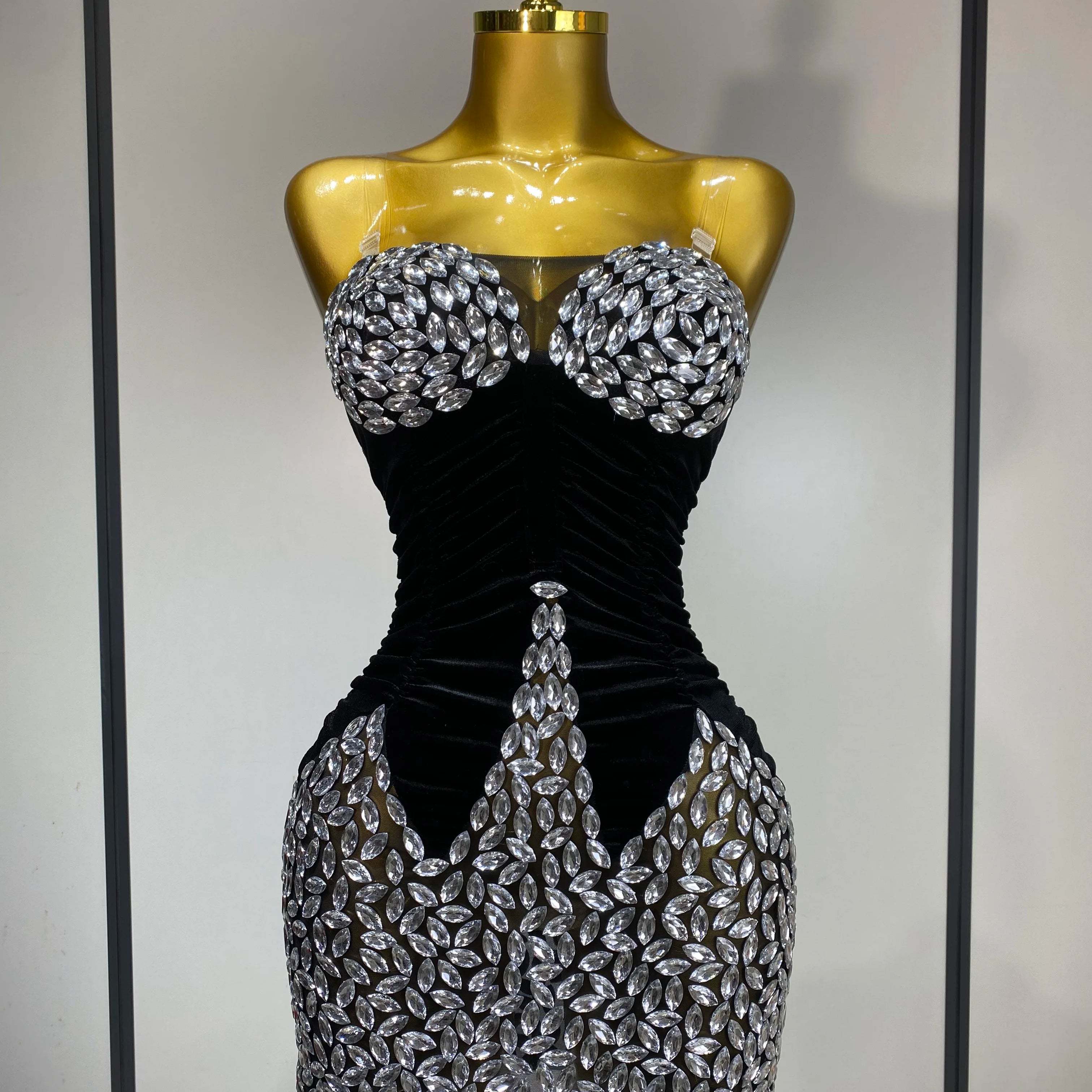 Women Sexy Bodycon Mini Dress Nightclub Elegant Evening Party Birthday Dress 2025 Celebrity Singer Shining Diamond Stage Costume