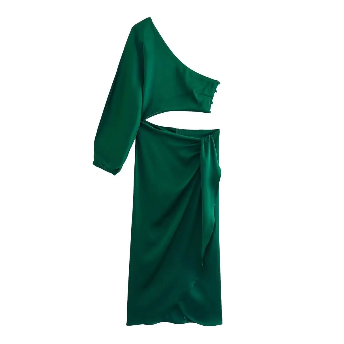 Dress For Women Yellow Asymmetric Satin Cut Out Long Dress Women Ruched Off Shoulder Elegant Dresses Evening Party Dresse dark green