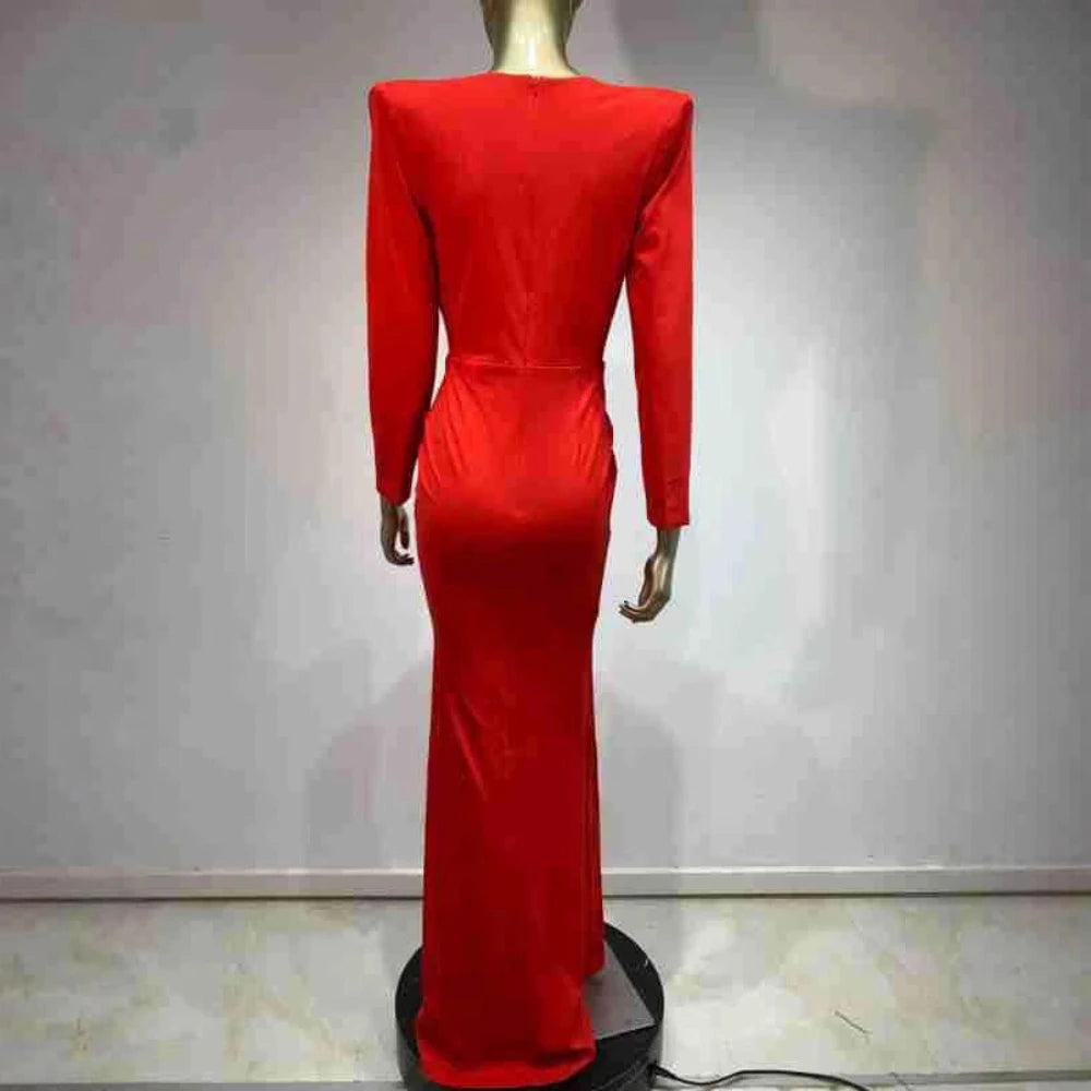 TWOTWINSTYLE Solid Slimming Spliced 3D Flower Dresses for Women V Neck Long Sleeves Temperament Dress Female Fashion Clothing