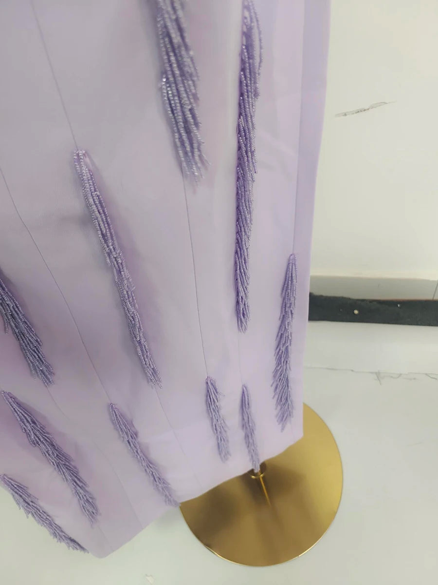 TWOTWINSTYLE Purple Slimming Spliced Bead Elegant Dresses for Women Strapless Sleeveless Temperament Dress Female Clothing New