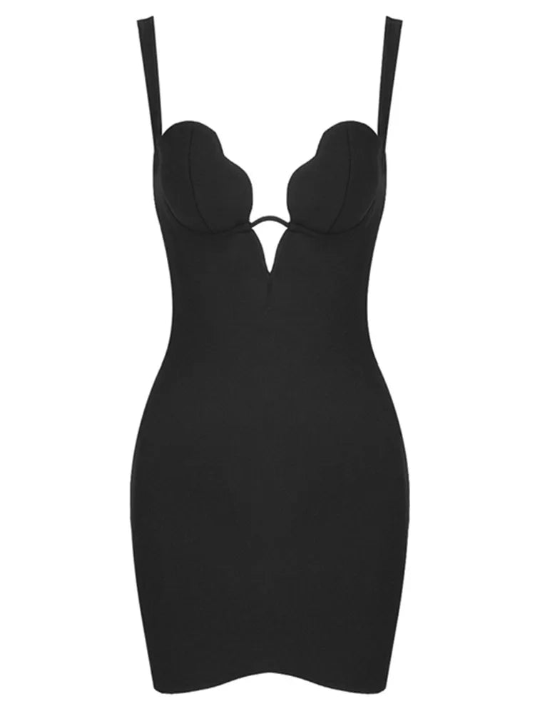 Women Celebrity Summer Sexy V Neck Backless Black Mini Bodycon Bandage Dress 2024 Elegant Evening Club Party Outfit