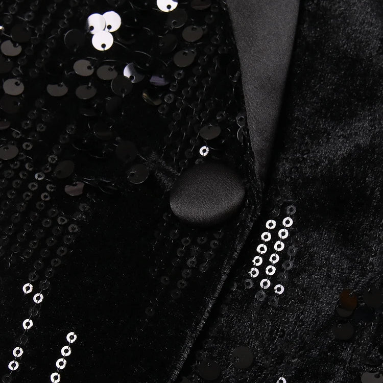 TWOTWINSTYLE Sequins Black Blazer For Women Notched Collar Long Sleeve Patchwork Feathers Cuff Solid Blazers Female Clothing New