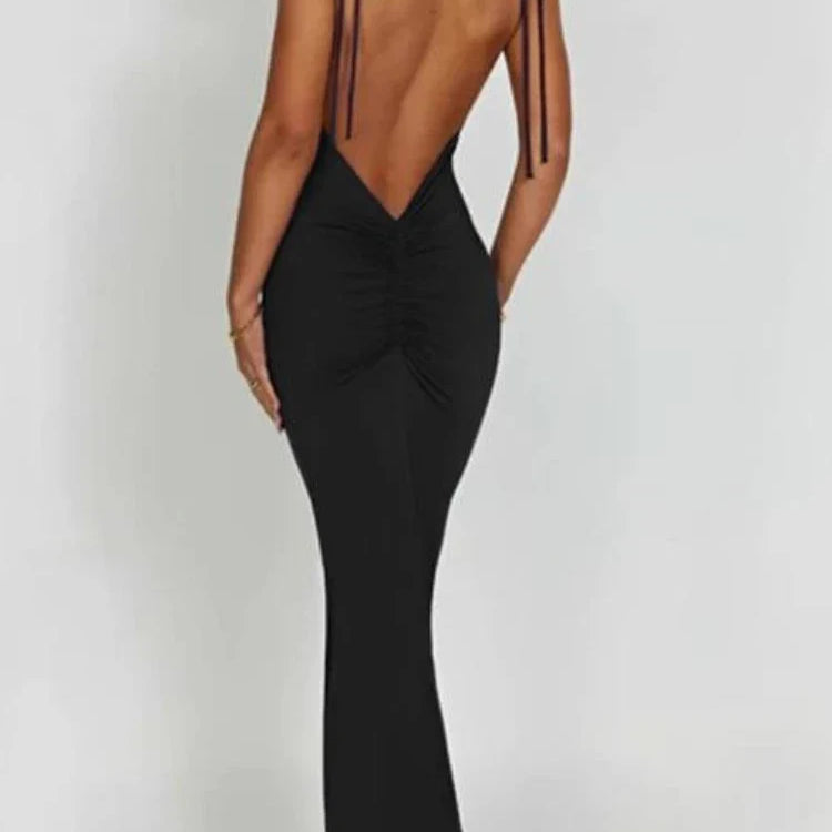 Elegant Deep Open Back Backless Slim Maxi Dress Women Spaghetti Strap Sleeveless Bodycon Long Dress Sexy Club Party Vestidos