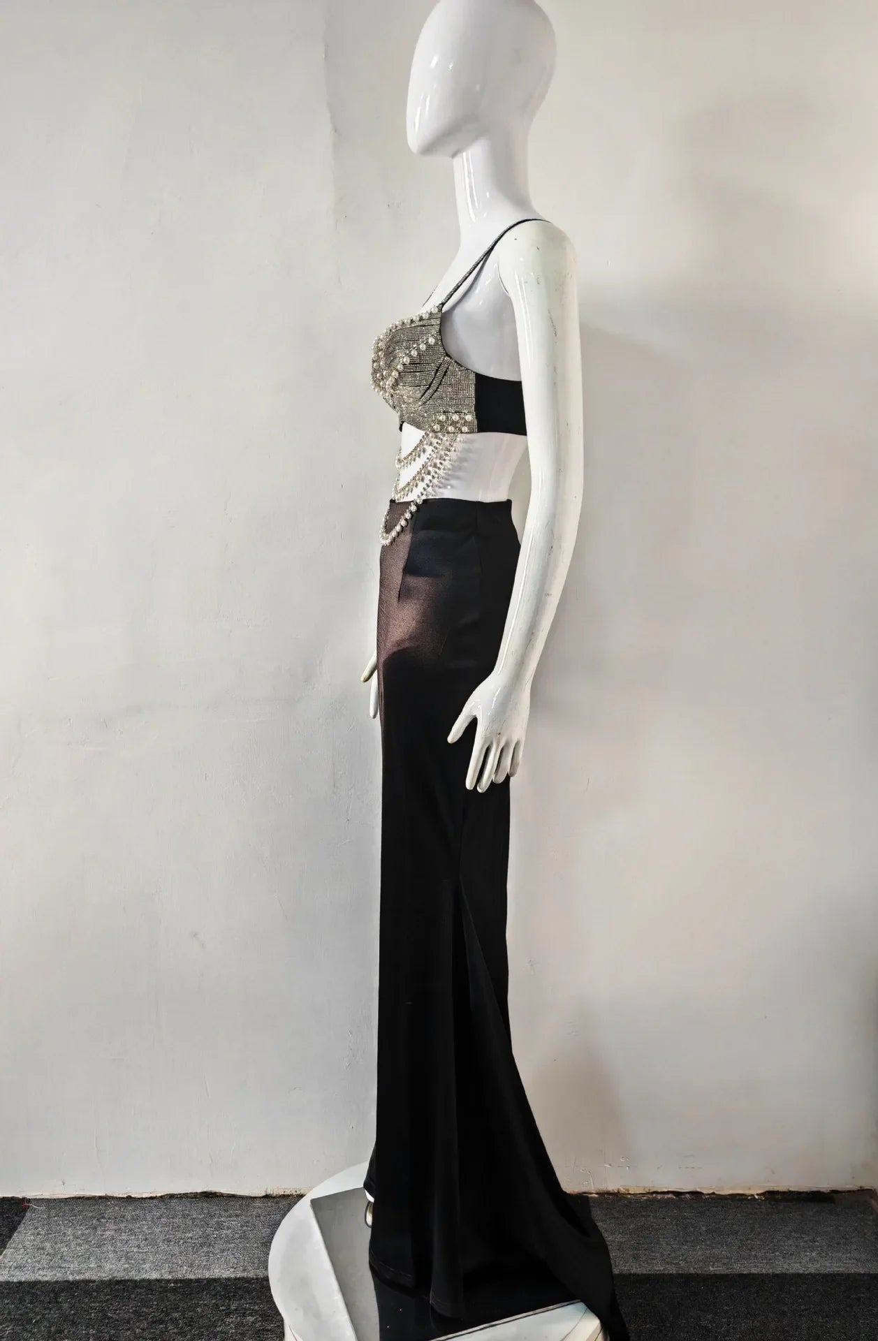 Summer Women Sexy Shinning Crystal Tops 2 Pieces Bodycon Long Dress Elegant Evening Birthday Party Cocktail Outfit