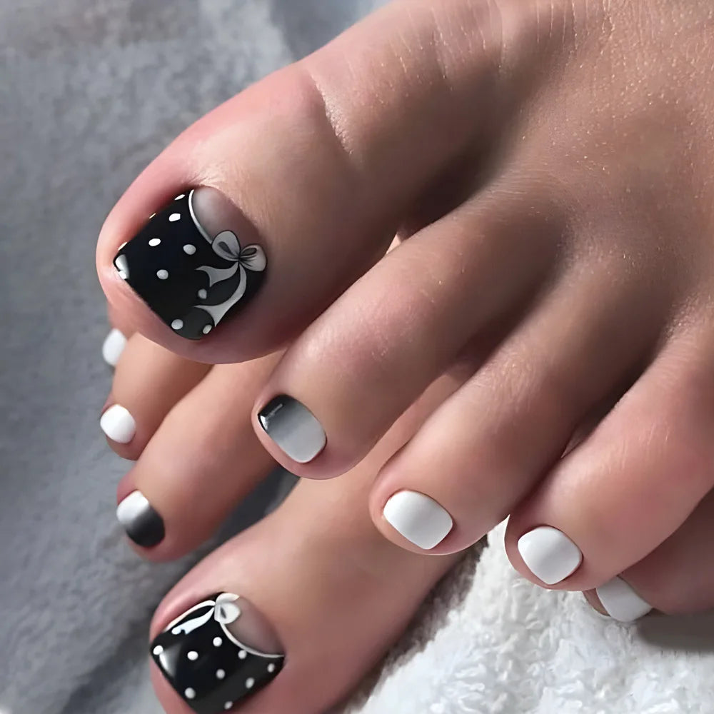 24pcs/set hot teo fake nails for summer season glitter rhinestones flowers bow Leopard watermelon pattern press on false nails