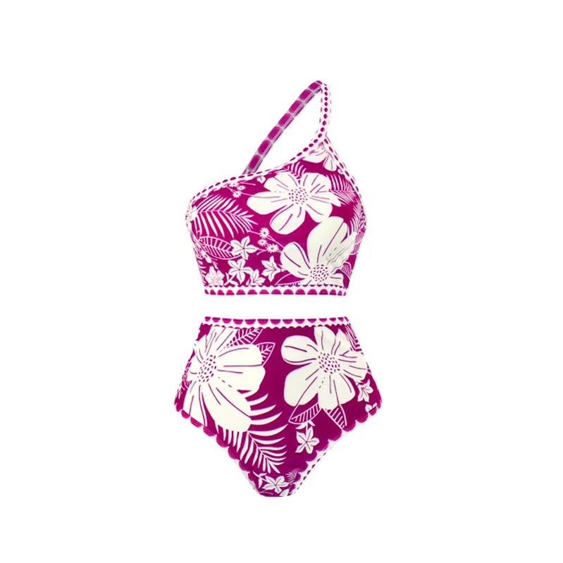 New 3PC Print Retro Swimwear Push Up Playa Women's Swimsuit One Piece Bodysuit Patchwork Bathing Suit Pads Female Set Two piece-4