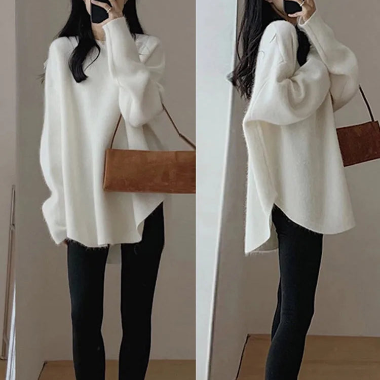 Fashion Knit Pullover for Women Sweet O-neck Fluffy Sweater Female Spring Autumn Soft Elegant Long Sleeve Ladies Knitwear