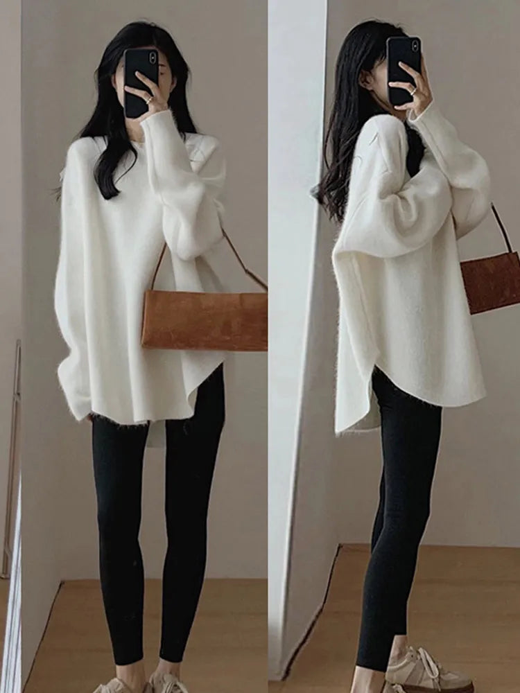Fashion Knit Pullover for Women Sweet O-neck Fluffy Sweater Female Spring Autumn Soft Elegant Long Sleeve Ladies Knitwear