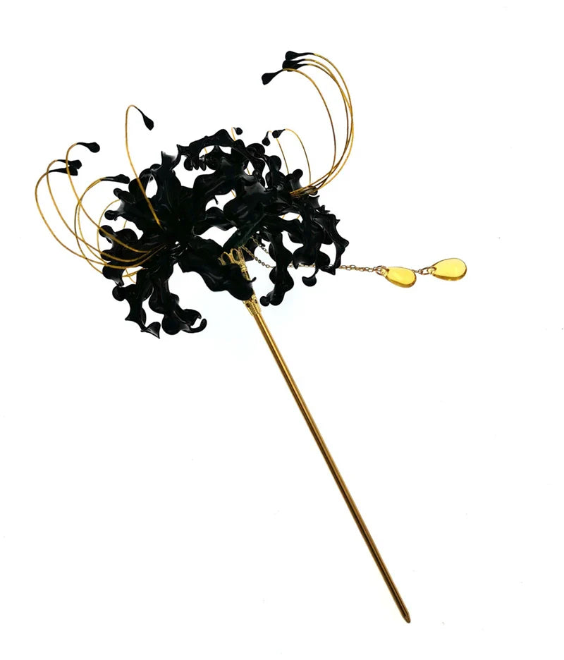 Handmade Lycoris Radiata Flower Hairpin Kanzashi Hair Stick for Kimono Hair Accessory Cosplay Decor Ornament Women Girl Jewelry c