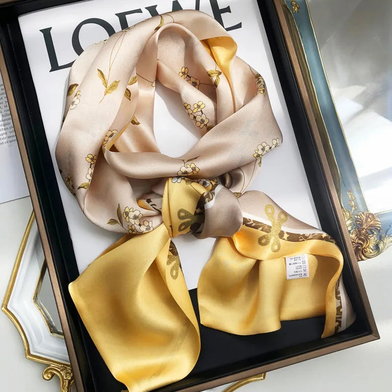 100% Natural Silk Scarf Women Printed Real Silk Long Ribbon Decoration Neckerchief Ladies Bandana Hair Scarf Femme Headscarf Silk Ribbon Scarf 1 150X16CM