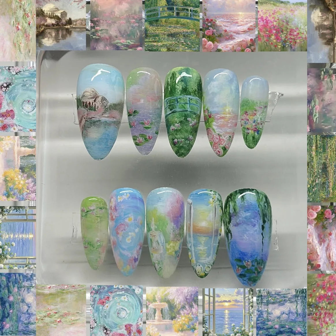 24pcs Finished Press on Nails Tips Idyllic Flower Pattern Design Long Almond False Nail Art Colorful Fake Nail Reusable Manicure