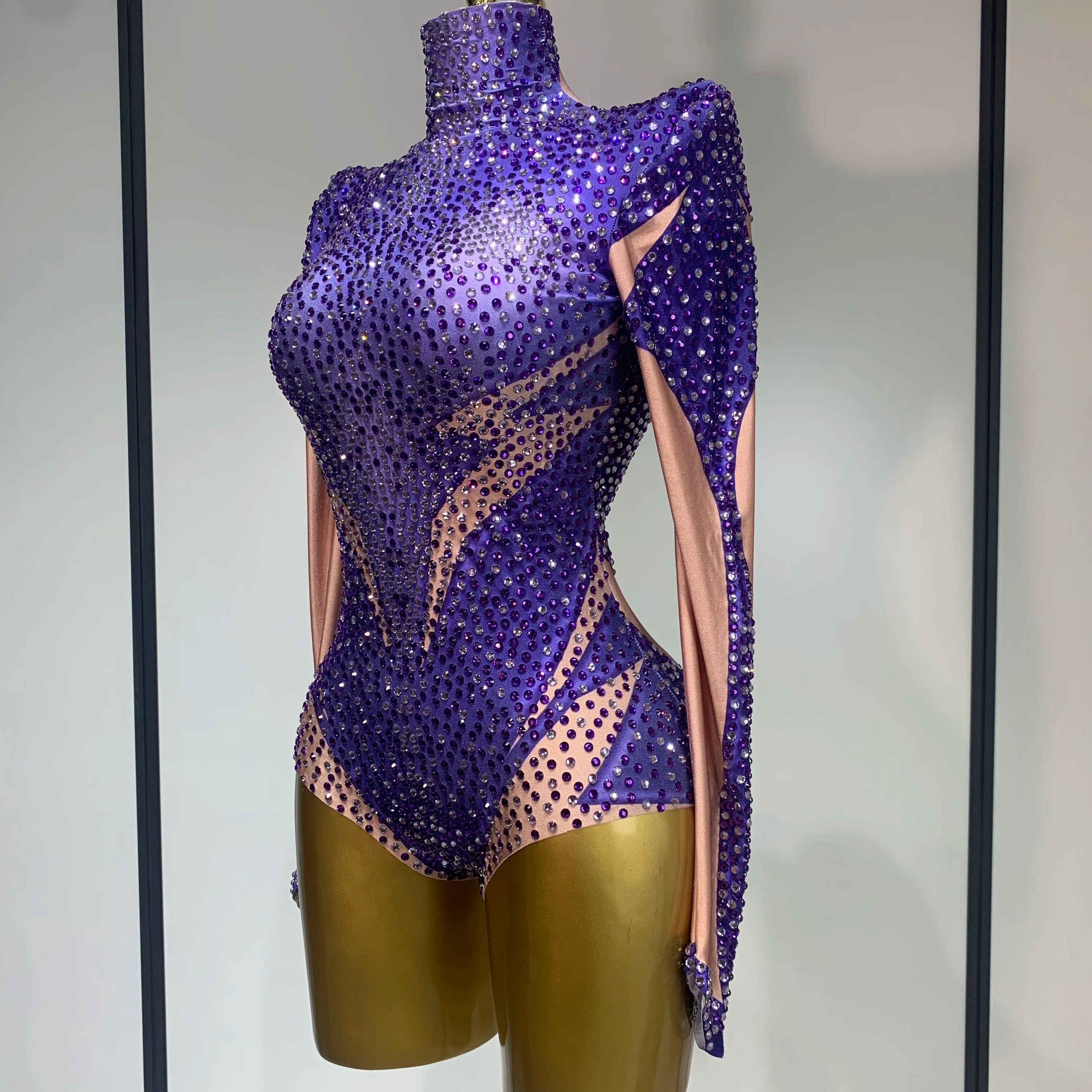 High Quality Luxury Rhinestone Elastic Long Sleeved Bodysuit 2025 Club Singer Dancer Stage Performa Costume Evening Party Outfit