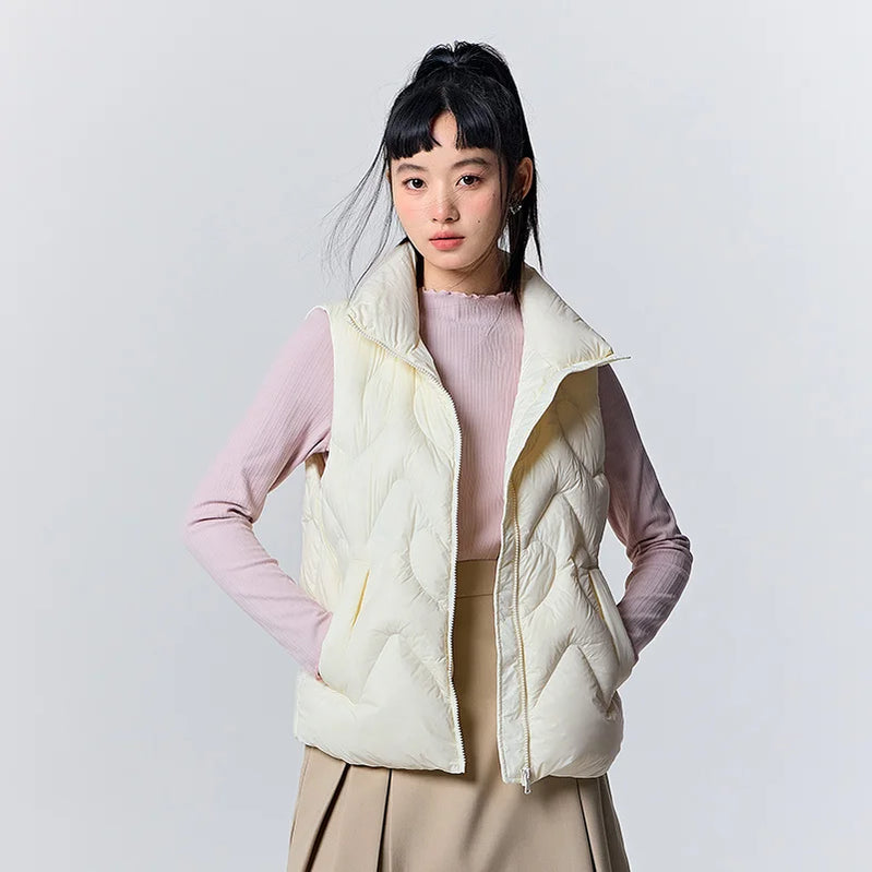 Down Vest Women Design Love Sweet Slim Winter New Stand Collar Three-proof Jacket