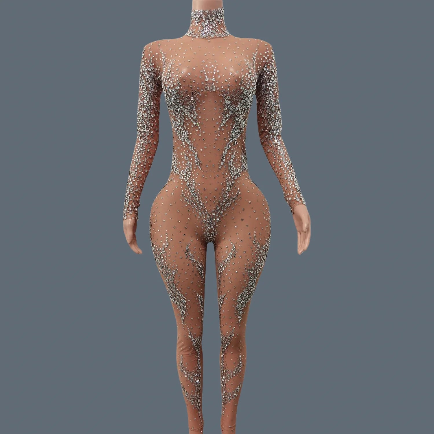 Luxurious Sparkly Crystals Skinny Sheer Mesh Jumpsuit for Women Birthday Party Female Singer Show Stage High-end Sexy Jumpsuit