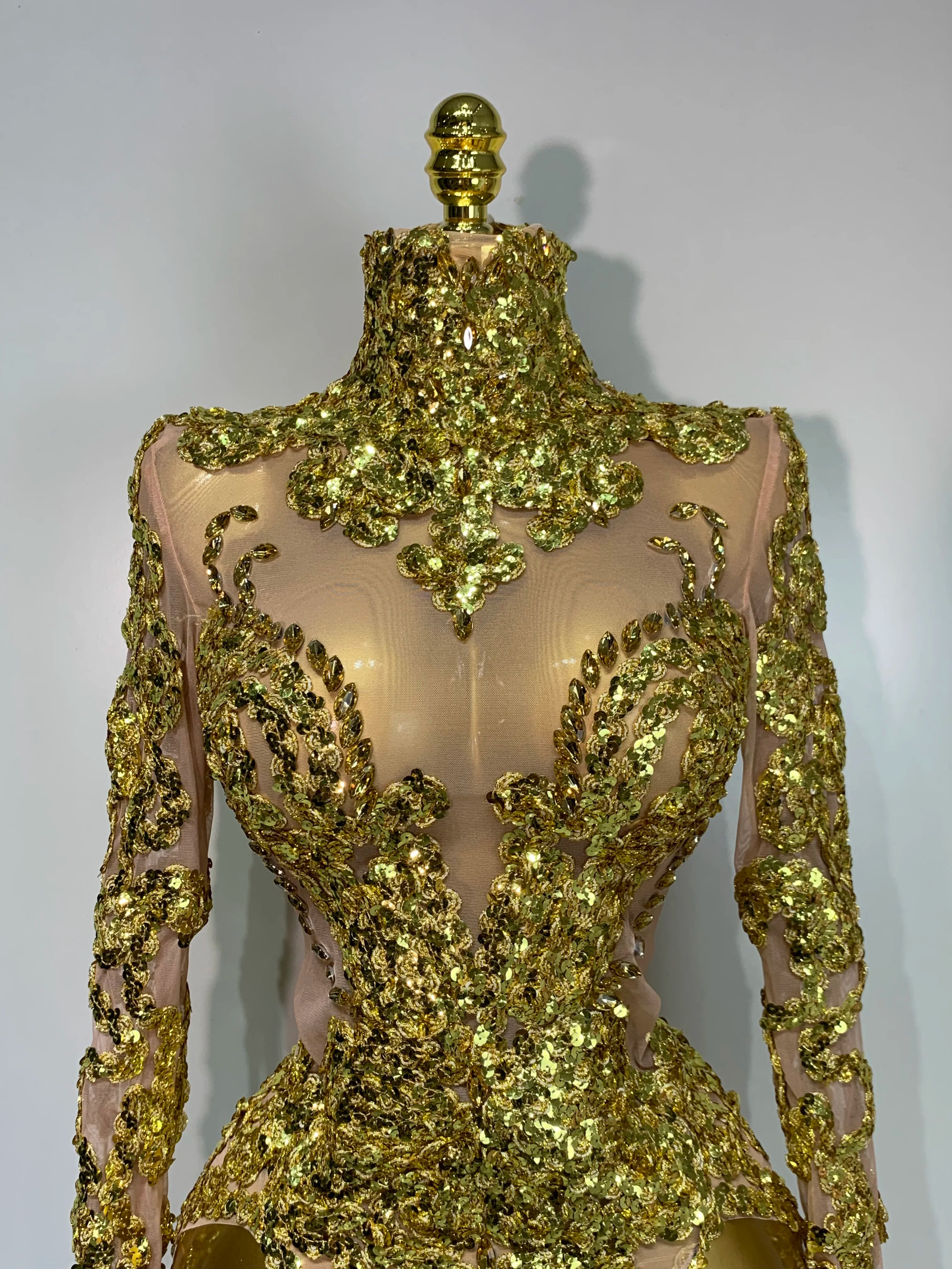 Women Long Sleeve Sexy Shinning Sequins Bodycon Mini Dress Mesh See Through Celebrate Birthday Evening Party Club Stage Outfit