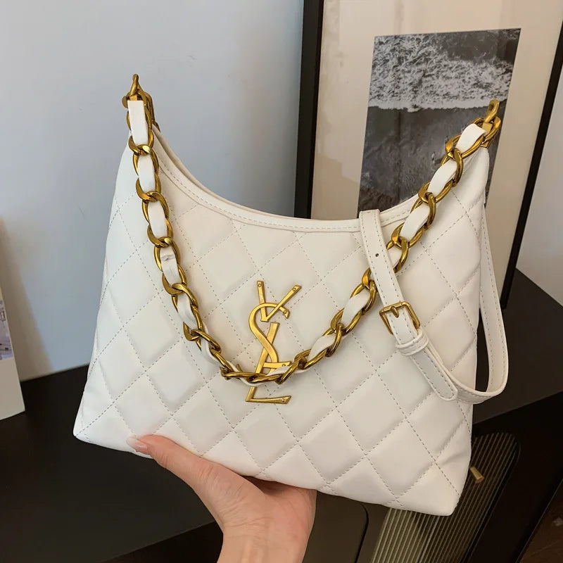 2025 Quilted Chain-Strap Hobo Bag for Women, Chic Minimalist Crossbody Purse, Unique Shoulder Bag
