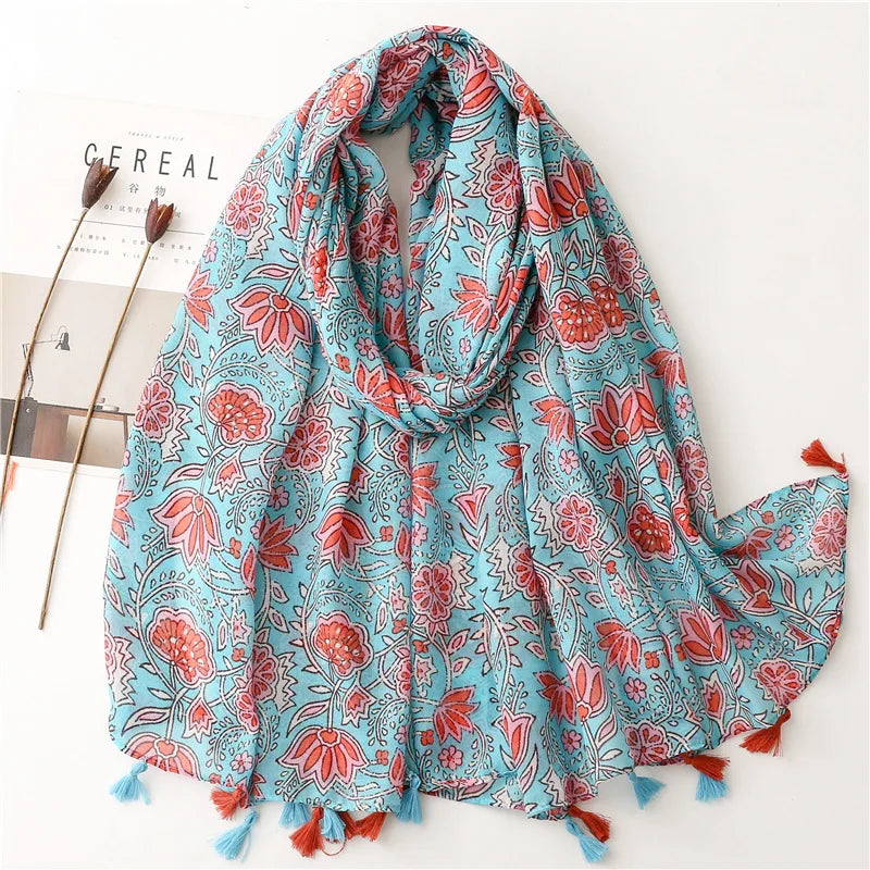 2023 Fashion Paisley Abstract Floral Tassel Viscose Shawl Scarf Lady High Quality Wrap Thin Pashmina Stole Muslim Hijab 180*90Cm 33