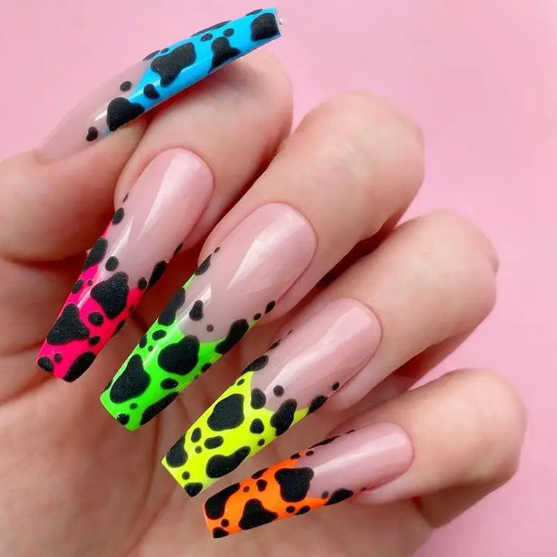24Pcs Artificial Ballet Nails Set Long Coffin Fake Nails with Gradient Flower Design Wearable Frenchfull Cover Press on Nail Tip