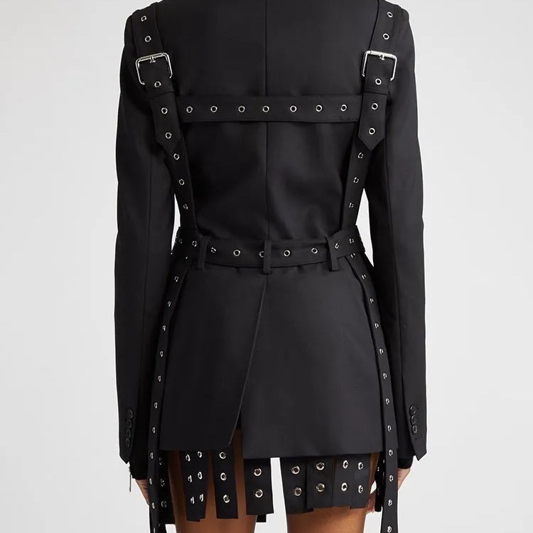 TWOTWINSTYLE Solid Patchwork Belts Blazers For Women Notched Collar Long Sleeve Patchwork Single Breasted Chic Blazer Female New