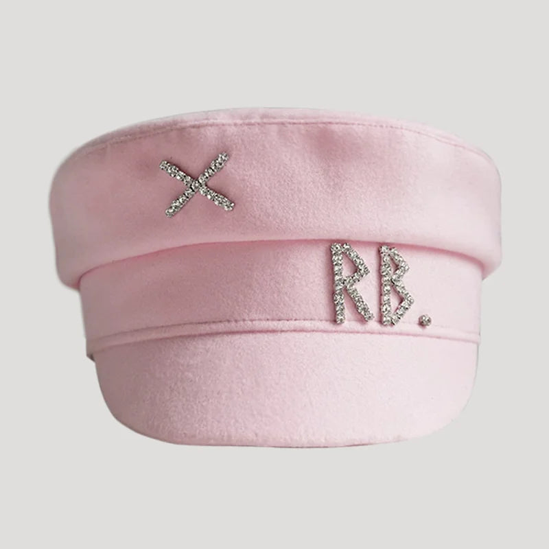 Women Hats Crystal baker boy hat Wool Newsboy Caps Female Flat Militray Caps Visor S-XL Wool-pink