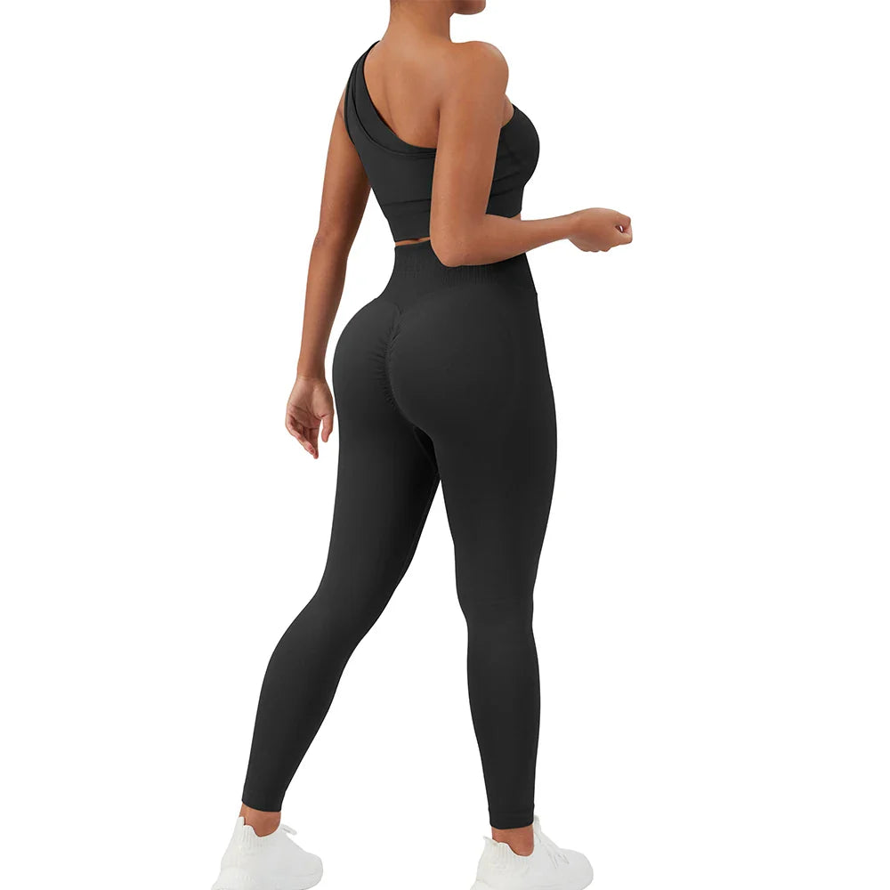 2 Pcs Yoga Set Women Seamless Gym Sportswear Outfits Workout Fitness Gym Clothing One Shoulder Sports Suit for Fitness Women