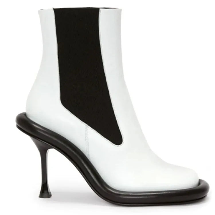 Spring and Autumn Women's New Slender High Heel Denim Short Boots Round Head Side Zipper Fashion Women's Ankle Boots 539-white