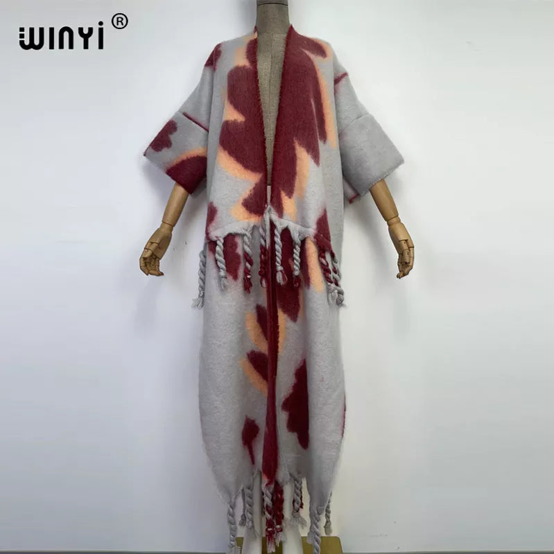 Winter Women tassel Cardigan coat Loose Christmas dress robe longue Thick Warm free size Middle East Female Kaftan 8 One Size