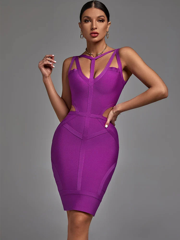 Purple Bandage Dress 2022 New Women's Bodycon Dress Elegant Sexy Strappy Evening Club Party Dress High Quality Summer Outfits PURPLE