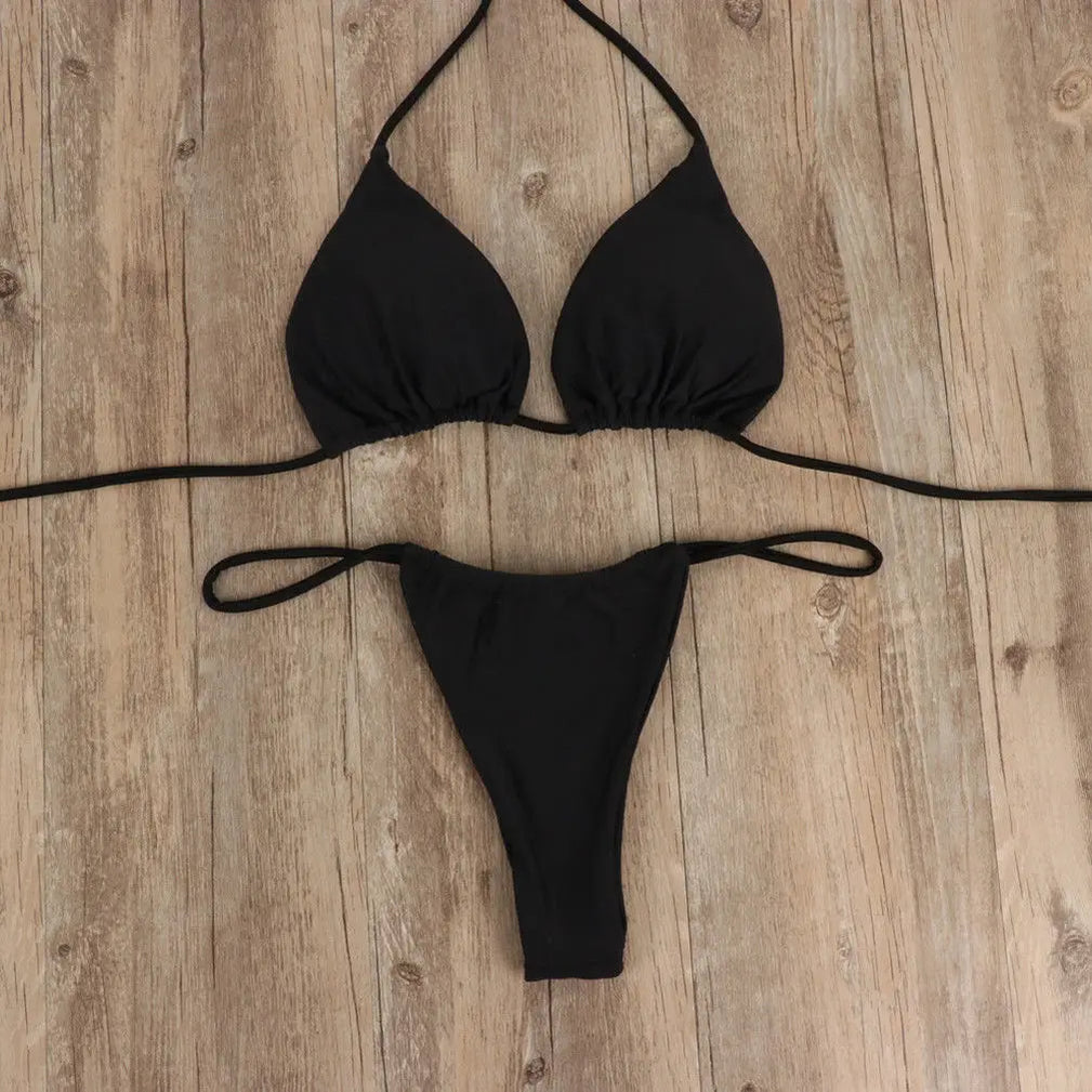 Sexy Micro Bikini Sets Thong Triangle Swimsuit Brazlian Bathing Suit Summer Solid Swimwear Biquini Swimming Pool Beachwear 2023 black