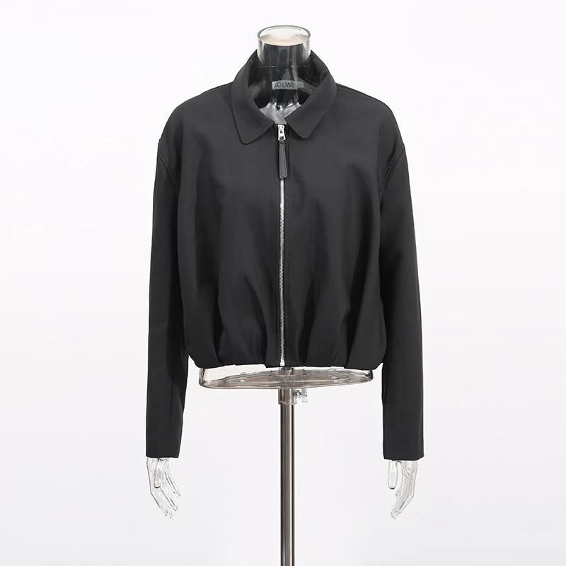 TWOTWINSTYLE Fashion Casual Two Piece Sets for Women Lapel Long Sleeves Patchwork Zipper Top High Waist Wide Leg Pant Set Female