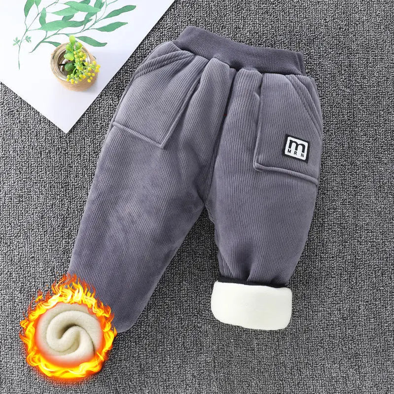 Winter Kid Thick Fleece Trousers Autumn 0-6Y Children Straight Warm Sports Pant Baby Girl Elastic Waist Jogger Sweatpant for Boy Thicken Kids Trouser