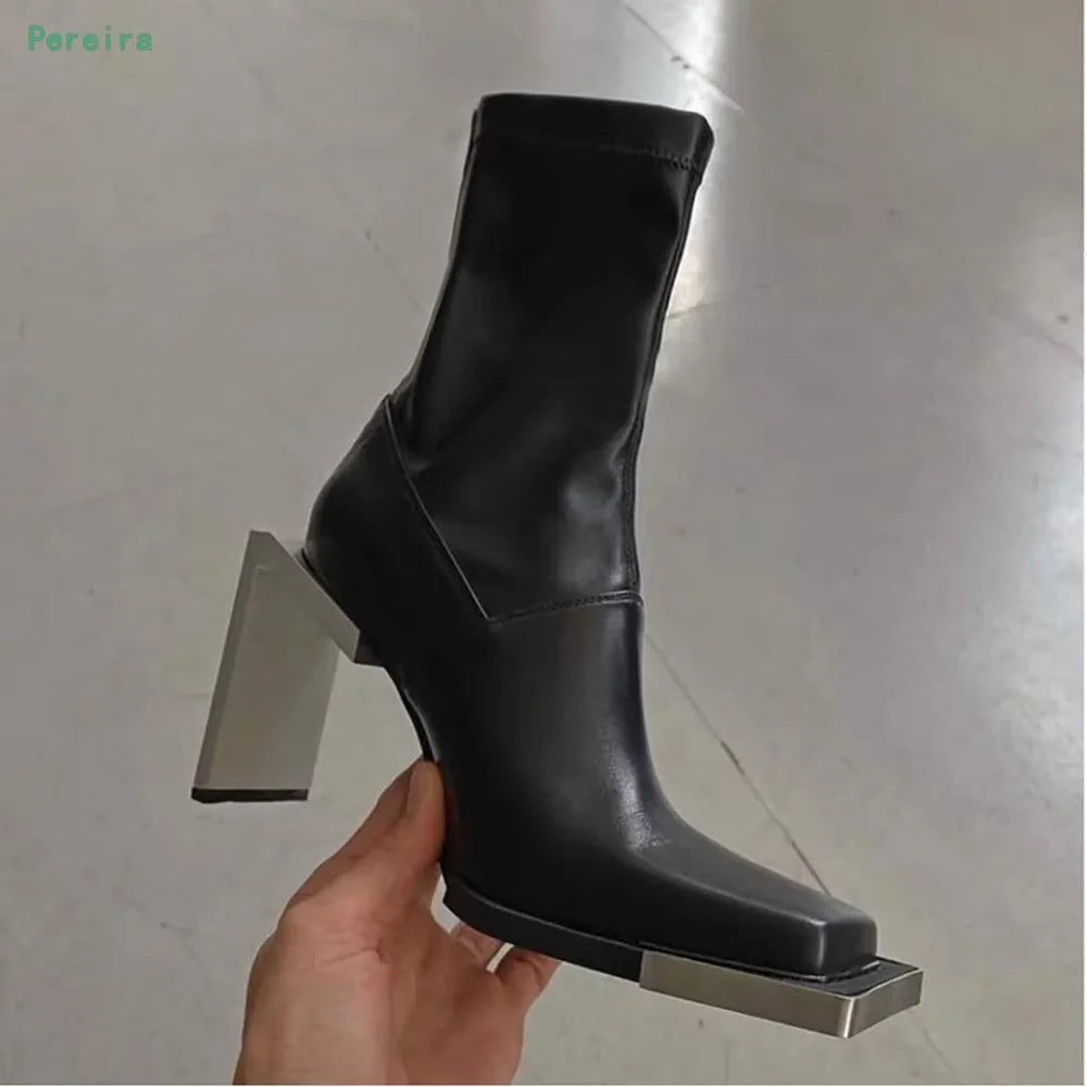 Black Zipper Ankle Boots Square Toe Botas Solid Square Toe Chunky Heel Shoes Matte Leather 2025 Fashion Catwalk Party Zapatos