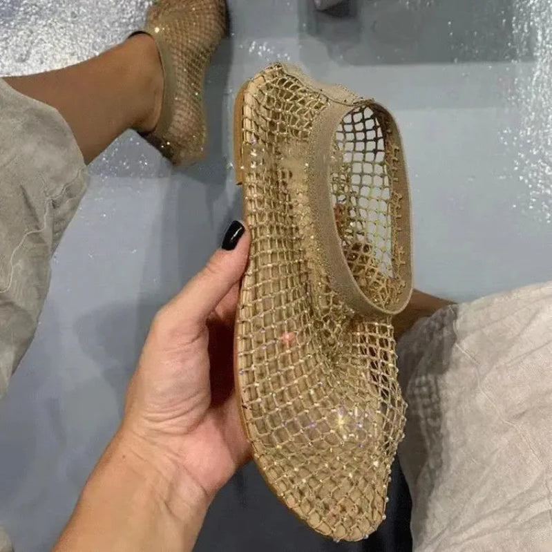 Women's Shoes Luxury Diamond Round Head Ladies Shoes Women's Sandals With Elastic Fishnet Socks Slippers
