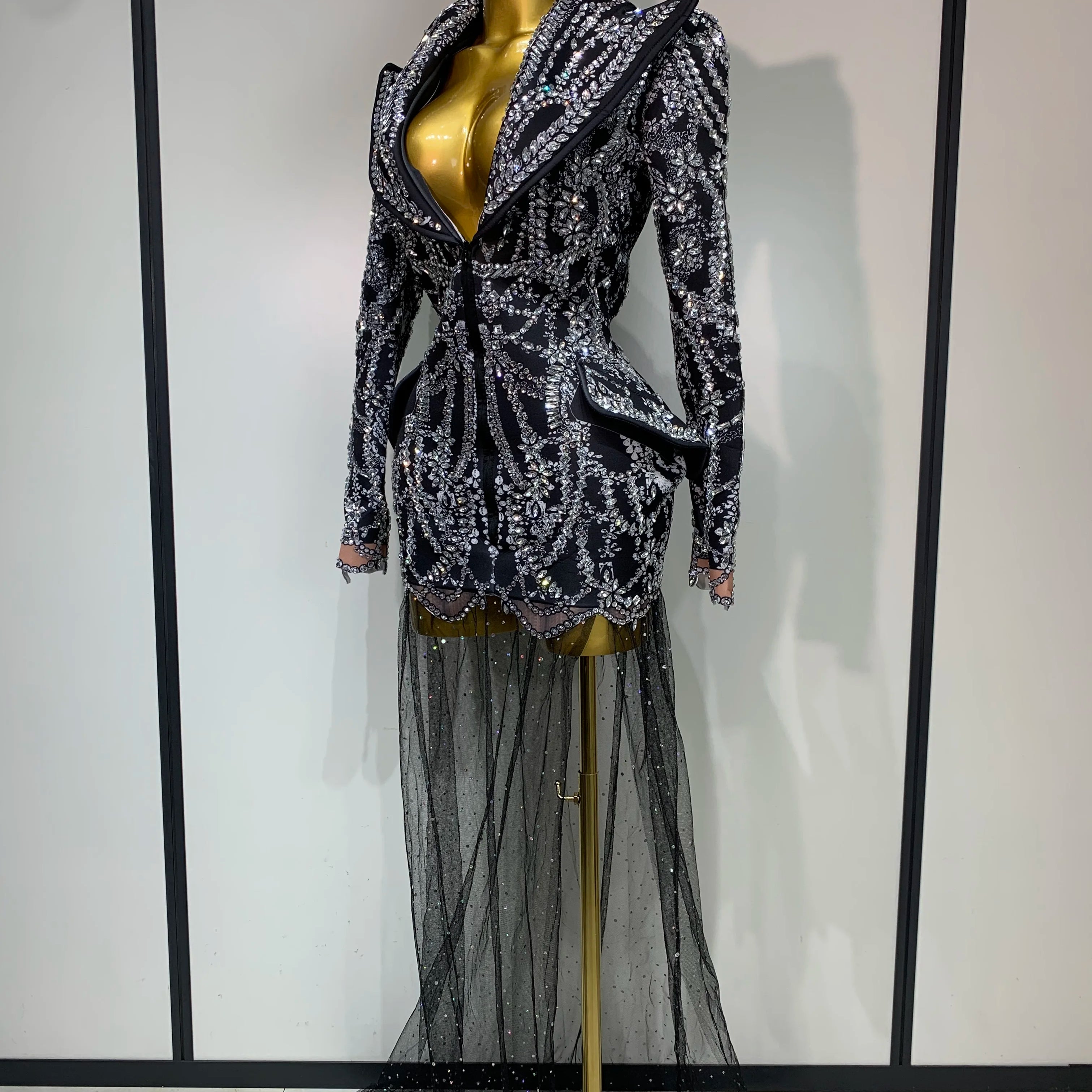 High Quality Luxury Nightclub Evening Birthday Dresses Stage Perform Outfit Sparkly Rhinestone Women's Elegant Party Sexy Dress