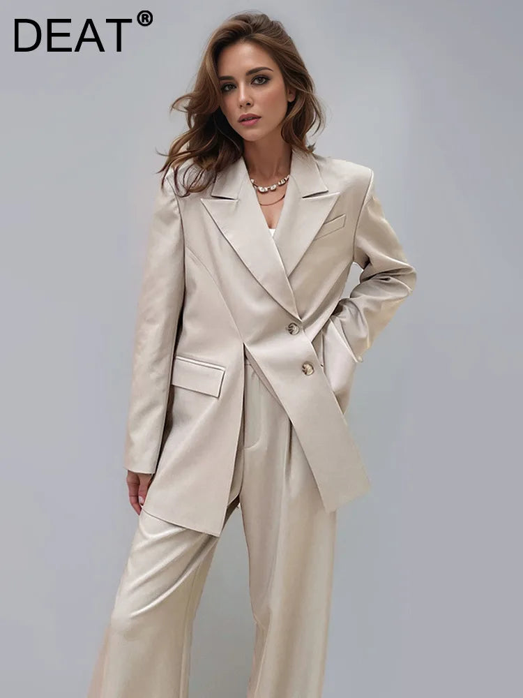 DEAT Fashion Women's Deconstructing Blazer Notched Collar Loose Single Breasted Apricot Suit Jackets Spring New 7AB368