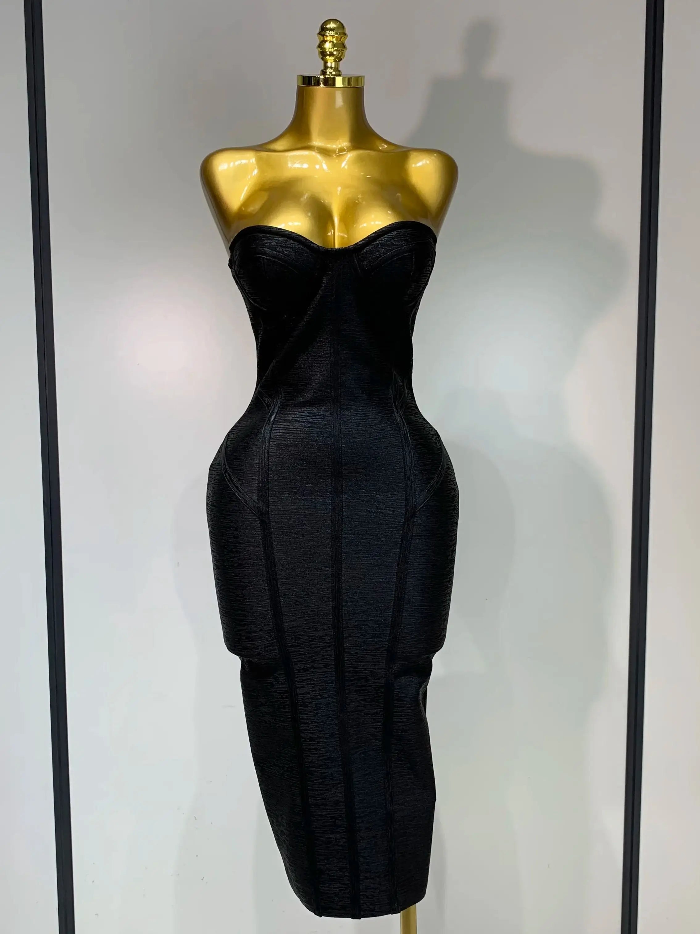 2025 New Women Sexy Strapless Black Foil Color Bodycon Bandage Dress Fashion Celebrate Evening Party Luxury Birthday Dresses