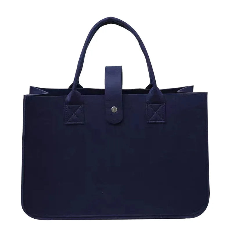 Fashion Women Winter Bag Felt Cloth Hand Bag Female Large Capacity Tote Bag Ladies Solid Color Travel Shopping Purses Navy blue