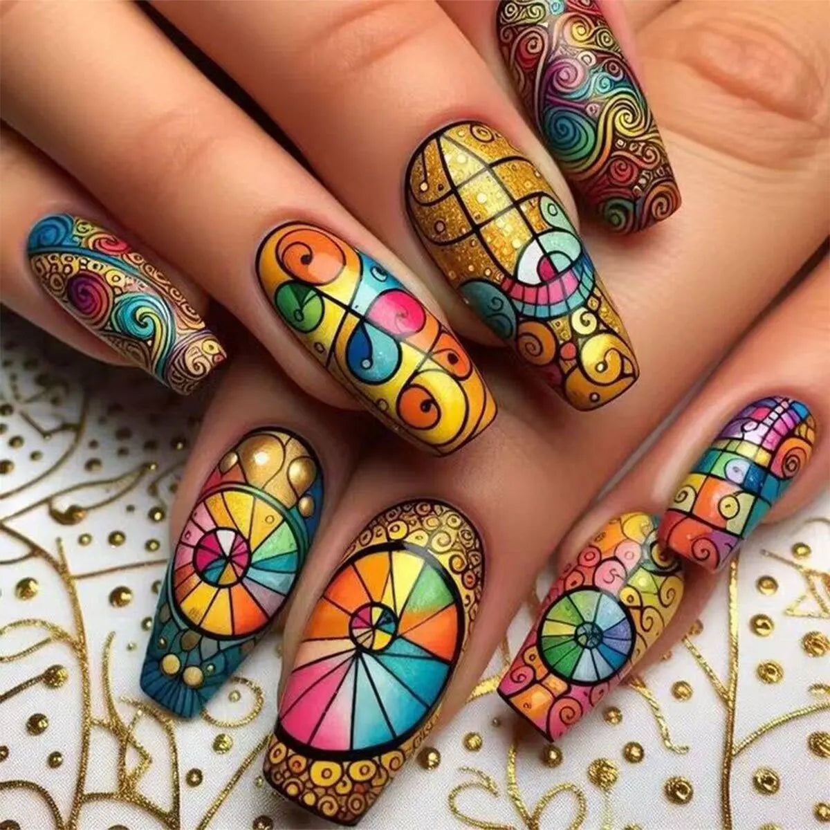 24pcs/set short Medium Long fake nails for women almond square ballet tips cute animals starry eyes Y2K press on false nails