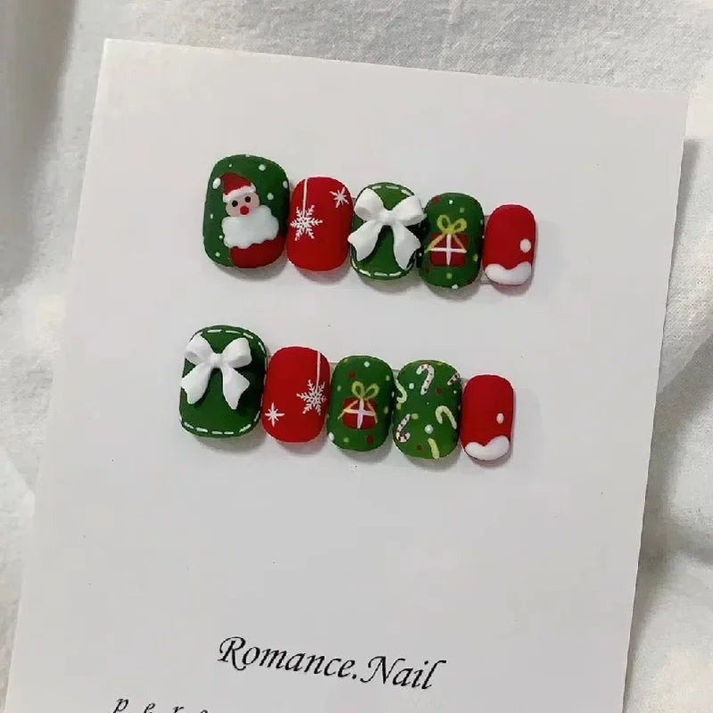 New Year And Christmas Hand Paint Snowflake Fake Nail Temperament Appear White False Nail Paste Pure Hand-maded Nail Decoration